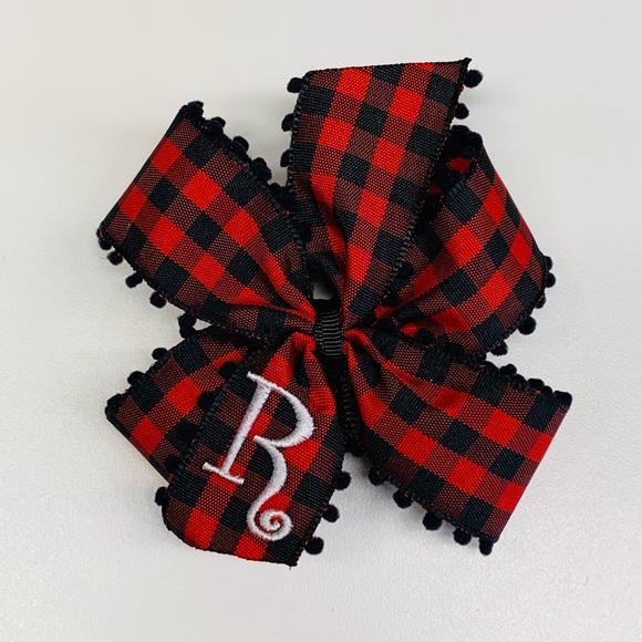 Any Initial Monogram Plaid 4 inch Hair Bow - Picture 3 of 4